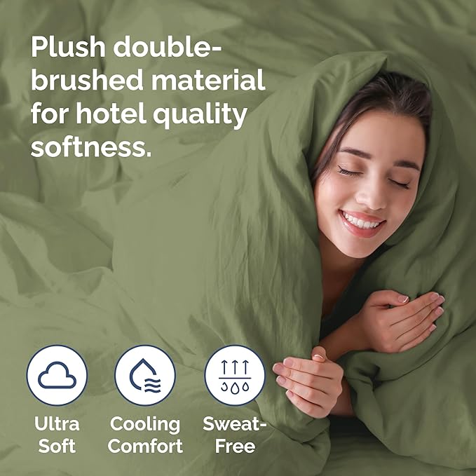 Duvet Cover Twin/Twin XL Size Set - Extra Soft Duvet Cover 68 x 90 with 1 Pillow Sham - Hotel Luxury, Easy Care and Fade Free with Zipper Closures & Ties - Comfy, Breathable Bedding Set (Sage Green)