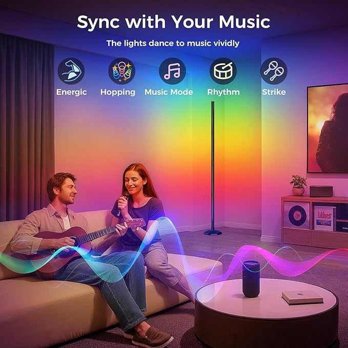 DomeStar Smart RGBIC Corner Floor Lamp, Ambient Lighting 16 Million DIY Color Changing Standing Led Lights Unique Lamps with Music Mode and Timing for Living Rooms, Gaming Rooms, Aesthetic Home Decor