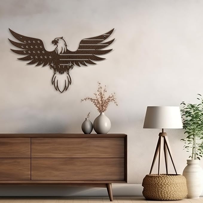 SIGNLEADER Metal Wall Art Decor Eagle Wearing American Flag Minimalist Modern Abstract Wall Sculpture Hangings Home Decoration for Living Room, Bedroom, Bathroom, Kitchen, Outdoor - 18" Bronze