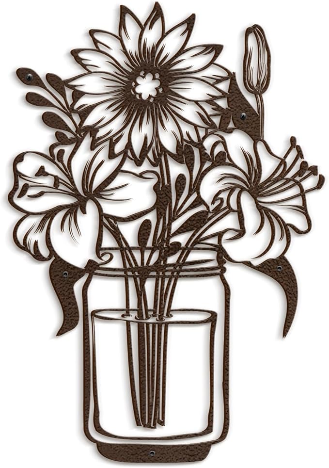 SIGNLEADER Metal Wall Art Decor Flowers in Bottle Minimalist Modern Abstract Wall Sculpture Hangings Home Decoration for Living Room, Bedroom, Bathroom, Kitchen, Outdoor - 18" Bronze