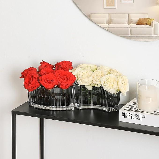 MCMCNCUIU Crystal Vases for Centerpieces, Flower Vases for Wedding Centerpieces, Black Glass Vase for Flowers, Curve Small Vase for Living Room, Bedroom, Kitchen, Dining Table, Set of 2