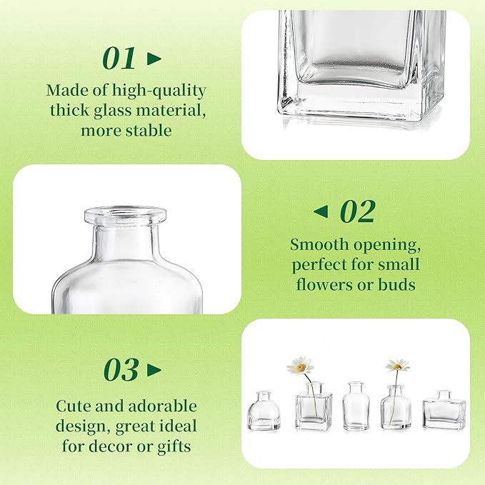 Small Glass Bud Vases for Centerpieces - Hewory 40pcs Clear Sturdy Cute Flower Vases Bulk, Mini Bottle Vase for Wedding Home Decor Birthday Party Events Mother's Day Bridal Shower Gifts Table Decor