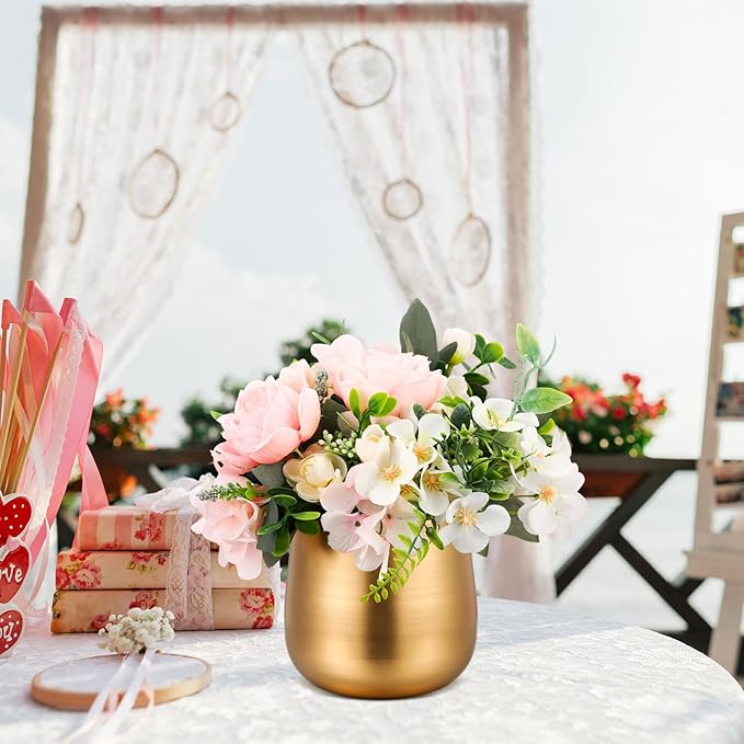 8 Pcs Small Gold Vases for Centerpieces Tall Metal Flower Trumpet Vase Vintage Compote Planter Plant Pots for Wedding Party Table Centerpiece Decorations (4.1 Inch,Pot)