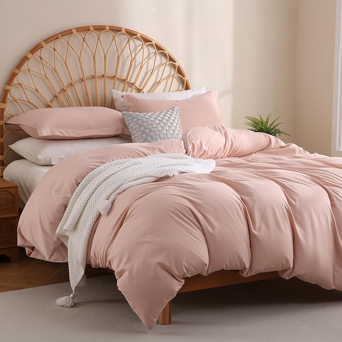 JSD Dusty Pink Duvet Cover Set Full Size, 3 Piece Duvet Cover with Pillow Shams, Soft Brushed Microfiber Zipper Closure, Comforter Not Included