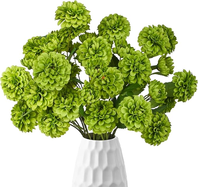 12Pcs Fake Artificial Pompon Mums Flowers Indoor with Long Stems Ball Chrysanthemum Faux Silk Flowers for Vase Floral Arrangement for Spring Home Decor Centerpieces for Table Kitchen Decoration
