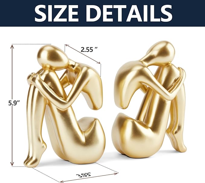 Gold Decor Women Statue, Thinker Girl Sculptures, Modern Abstract Art Accents, Golden Resin Collectible Figurines for Living Room Bedroom Bookshelf Coffe Table, Resin, 1Piece