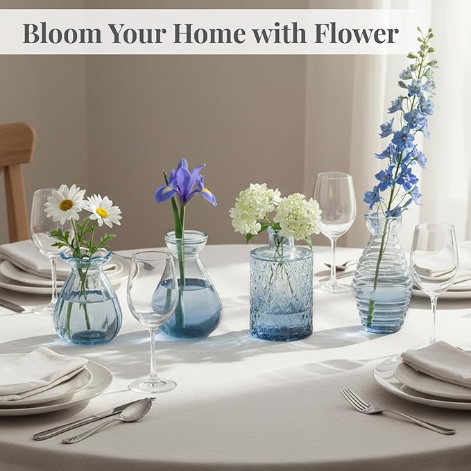 24 Pack Bud Vase in Bulk - BEAHOT Blue Flower Vases for Wedding Decorations, Glass Vase for Table Decorations, Small Vase for Home, Mother's Day, Centerpieces, Party, Office (Blue Gradient)