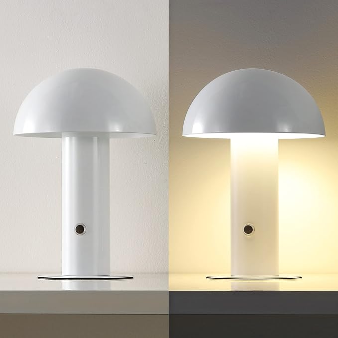 JONATHAN Y JYL7115B Boletus 10.75" Contemporary Bohemian Rechargeable/Cordless Portable Iron Integrated LED Mushroom Table Lamp Modern, Coastal Bedside Desk Nightstand Lamp, White
