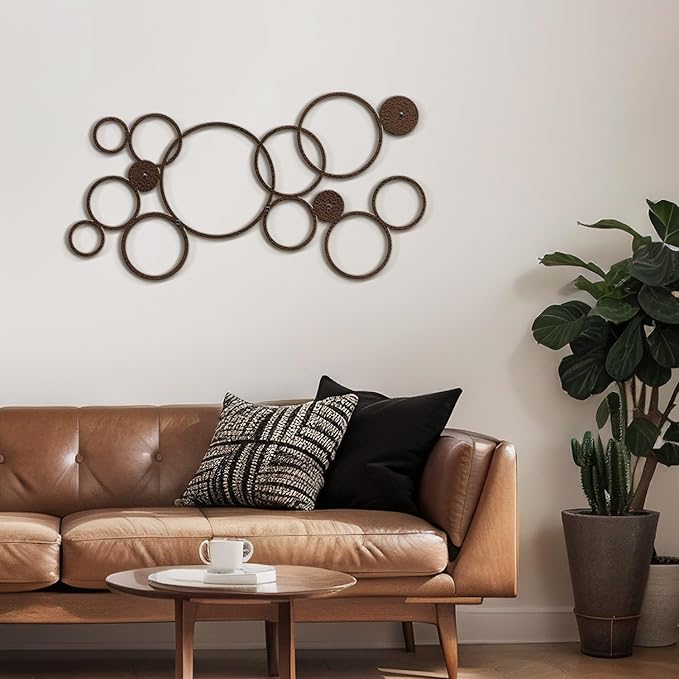 SIGNLEADER Metal Wall Decor Geometric Circles Bubbles Minimalist Modern Luxury Wall Sculpture Hangings 3D Statue Home Decoration for Living Room, Bedroom, Bathroom, Kitchen, Fireplace, Office - 18" Bronze