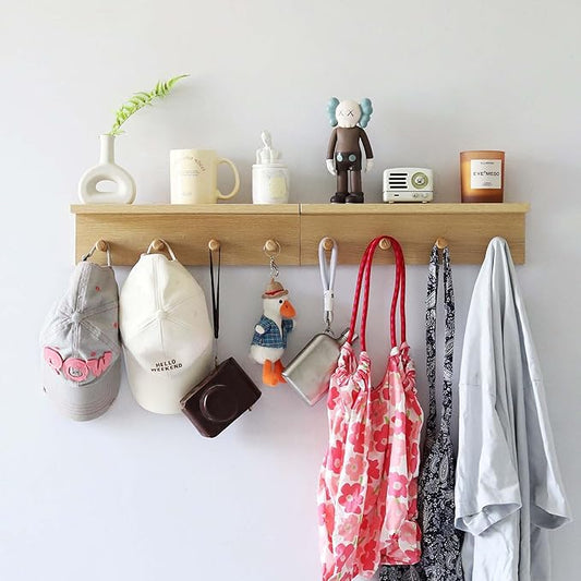 Entrance Coat Rack ，Coat Hooks, Wall-Mounted Wooden Hook Rack, Wall-Mounted Shelves are Very Suitable (Oak Color Finish—A-2)