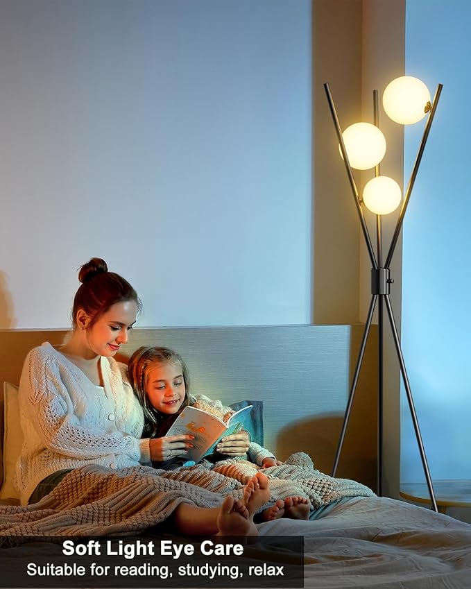 ACOHOOK 3 Globe Dimmable Tripod Floor Lamp, Mid Century Standing Lamps with 3Pcs 3000K Bulbs Included, Modern Tall Lamp for Living Room Bedroom Office-Black