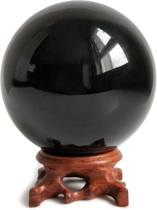 Mina Heal Genuine Obsidian Crystal Sphere for Meditation, Divination, and Feng Shui – Black Crystal Ball for Scrying and Healing