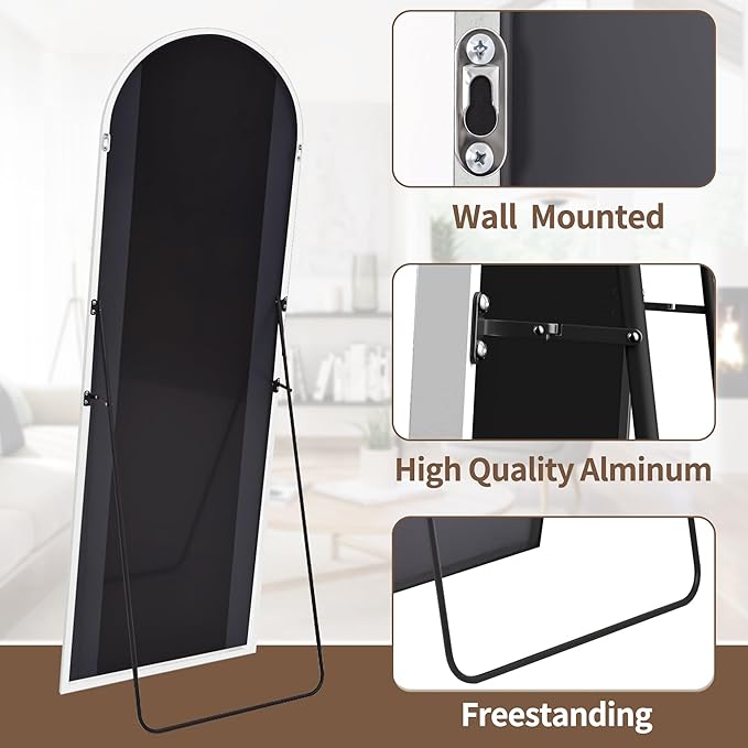 OGCAU Full Length Mirror, 65"x22" Arched Full Body Mirror, Hanging, Leaning or Standing, Wall Mounted for Bedroom Living Room, White