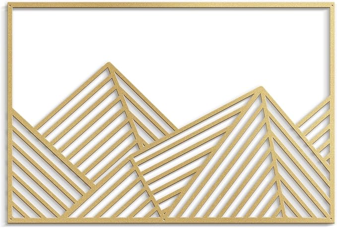 SIGNLEADER Metal Wall Decor Mountains Triangle Line Minimalist Modern Luxury Wall Sculpture Hangings 3D Statue Home Decoration for Living Room, Bedroom, Bathroom, Kitchen, Fireplace, Office - 24" Gold