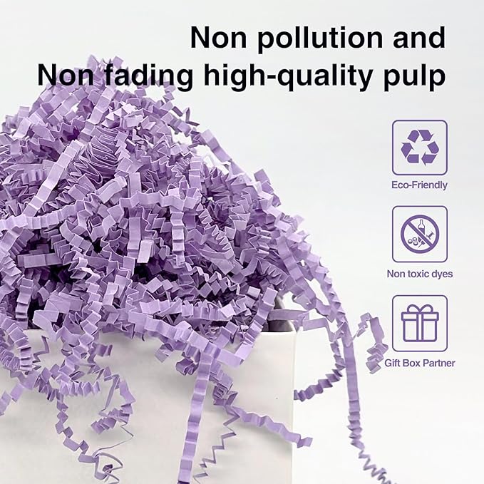 2LB Crinkle Cut Paper Shred Filler for Gift Box Bag and Basket On Holidays(Light Purple)