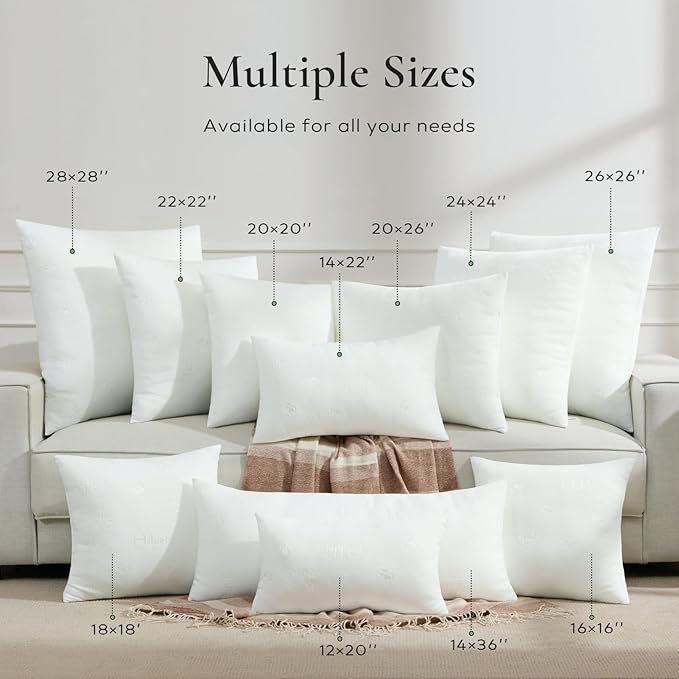 Ashler Throw Pillow Inserts- 14x22 Pillow Inserts with Air Layer, Premium Bed and Couch Pillows - Indoor Decorative Throw Pillow, Lumbar Cushion Sham Stuffer, Pack of 2, White
