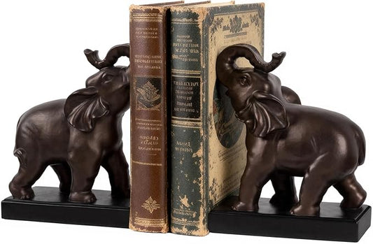 Elephant Decorative Bookends, Bookends for Shelves, Book Ends for Heavy Books with Anti-Slip Pad for Book Lovers Heavy Book Holder for Home Office Decor (Bronze)