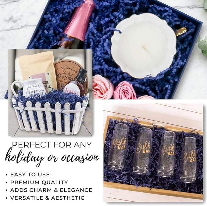 MagicWater Crinkle Cut Paper for Gift Baskets - 2LB - Navy Blue - Perfect for Shredded Paper Filler, Basket Filler, Gift Boxes, Bridesmaid Gifts, Christmas Stuffers & More – Ideal for All Occasions
