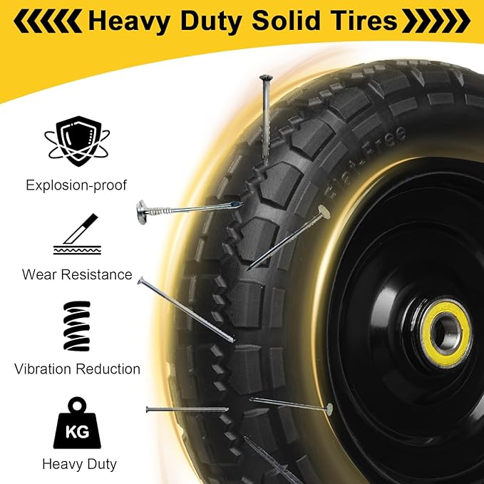 13 Inch Solid Rubber Tires, 4.00-6 Tire Flat Free with 5/8" Bearings, 2.17" Offset Hub for for GOR Garden Carts, Garden Wagon Carts, Trolleys, Hand Trucks and Utility Cart(2 Pack)