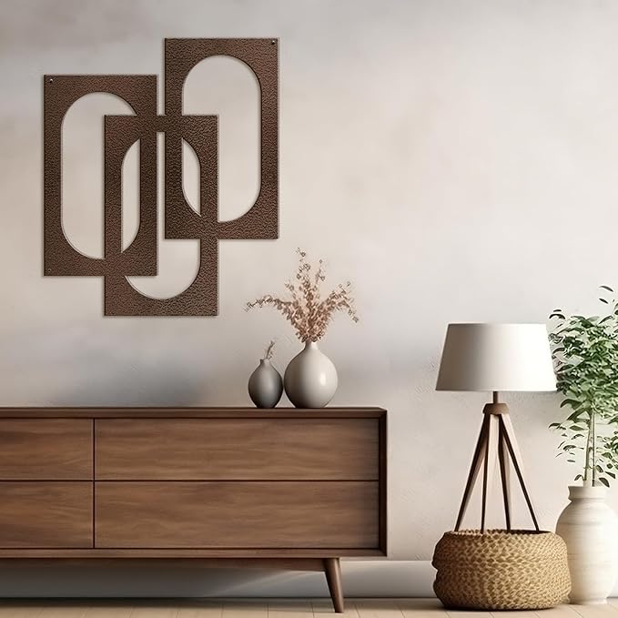 SIGNLEADER Metal Wall Decor Interlocking Abstract Geometric Minimalist Modern Luxury Wall Sculpture Hangings 3D Statue Home Decoration for Living Room, Bedroom, Bathroom, Kitchen, Fireplace, Office - 24" Bronze
