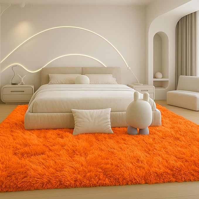 Mtandyx 8x10 Area Rugs Living Room, Large Plush Fluffy Bedroom Carpet, Non-Slip Upgraded Indoor Thick Soft Rug, Modern Plush Carpet Suitable for Kids Home Decor Aesthetics Dorm, Orange.