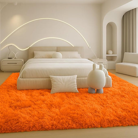 Mtandyx 8x10 Area Rugs Living Room, Large Plush Fluffy Bedroom Carpet, Non-Slip Upgraded Indoor Thick Soft Rug, Modern Plush Carpet Suitable for Kids Home Decor Aesthetics Dorm, Orange.