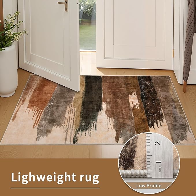 Ciicool Modern Abstract Area Rug 2x3 Washable Small Entryway Rugs, Black Brown Non-Slip Low Pile Throw Entry Rug, Foldable Kitchen Bathroom Rugs Floor Carpet for Entrance Bedroom Indoor Doormat