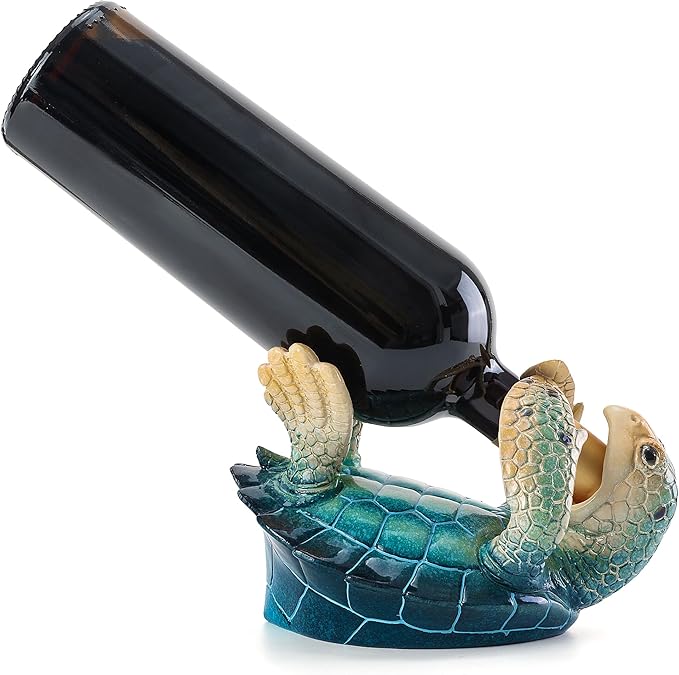 VVGIFTS Sea Turtle Decorative, Figurine Sea Turtle Wine Bottle Holder, Coastal Beach Decor, Resin Statue for Home Desk Tabletop, Ornament Gift Decorations (Bule)
