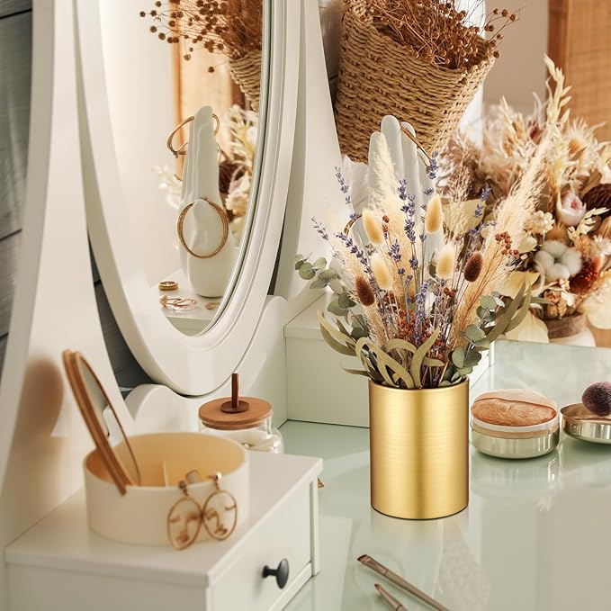 6 Pcs Small Gold Vases for Centerpieces Tall Metal Flower Trumpet Vase Vintage Compote Planter Plant Pots for Wedding Party Table Centerpiece Decorations (5.1 Inch,Cylinder)