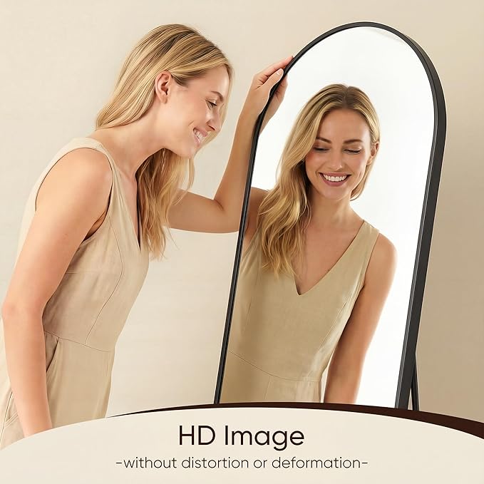 Antok Full Length Mirror, 64"x21" Floor Mirror, Arched Floor Standing Freestanding Arch Full Body Mirrors with Stand for Bedroom, Hanging Mounted for Living Room Cloakroom,Black