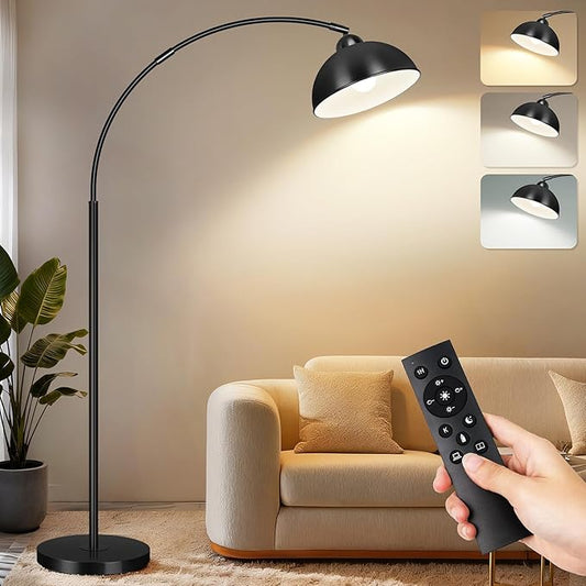 LANICHO Arc Floor Lamps for Living Room, 72" Modern Tall Lamp with Remote Control and Stepless Dimmable 9W LED Bulb, Over Couch Arched Reading Lamp for Bedroom, Office(Black)