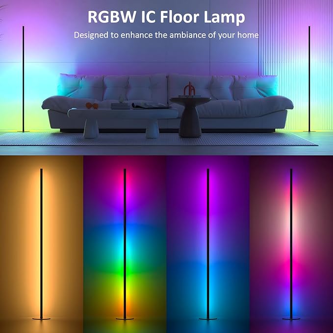 Corner Floor Lamp 1 Pair, LED Corner Lamp with Reomte, APP Control 16 Million DIY Color, Music Sync, Timing, Color Changing Ambient Lights for Living Room, Bedroom, Gaming(One Adaptor, Y Type Cord)