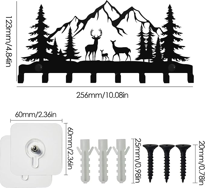 Keys Hooks for Wall, Metal Deers Hooks, 8 hooks, Christmas Decor Deer Wall Metal Decor, Mountain Forest Wall Mount Hanger Rack for Entryway Front Door Kitchen Hallway Garage Mudroom Office (Deer)