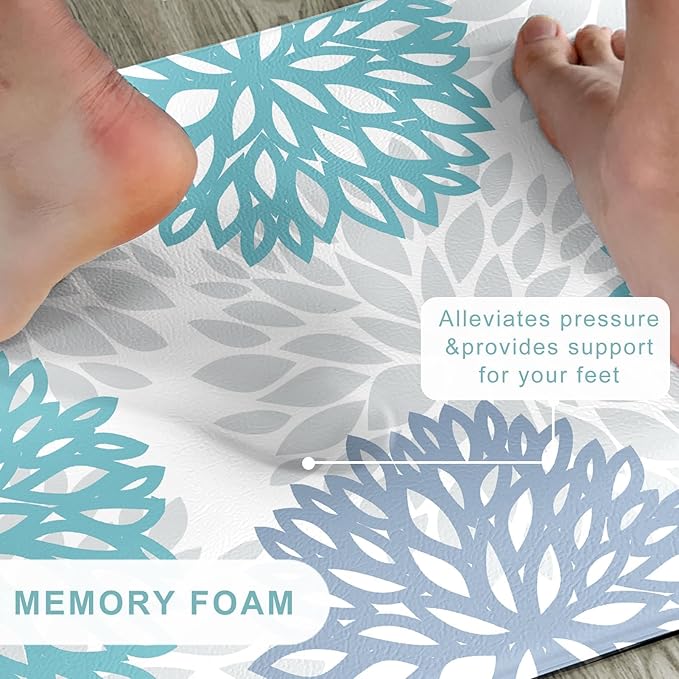 Anti Fatigue Kitchen Runner Rug Mats, Long Cushioned Memory Foam Non Slip Waterproof Kitchen Mat for Floor, Comfort Floral Standing Desk Mat for Sink, Laundry, Office, 17.3"x59"
