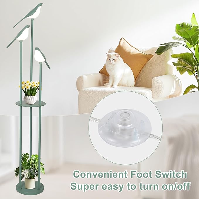 Artmooy Bird Floor Lamp for Bedroom, Green Standing Lamps for Living Room, Corner Tall Lamp with Table, 3-Lights Vintage Floor Lamp, Modern Stand Up Lamp for Office, Girls Room, Unique Bird Lamps