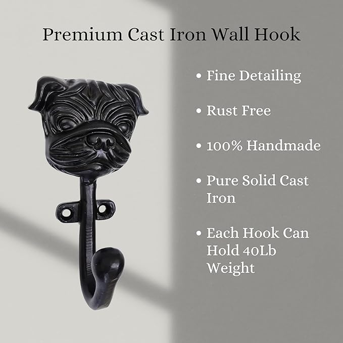 Set of 3 Cast Iron Dog Shape Coat Hooks Wall Art Decor-Dog Shape Hangers and Key Holder-Clothes Rack and Backpack Hanger-Coat Hooks Home Decor for Storage, Living Room, Hallway, Office