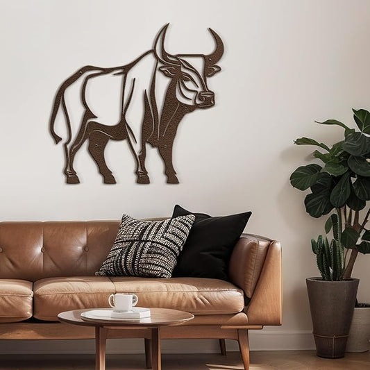 SIGNLEADER Metal Wall Art Decor Ferocious Cow Minimalist Modern Abstract Wall Sculpture Hangings Home Decoration for Living Room, Bedroom, Bathroom, Kitchen, Outdoor - 18" Bronze