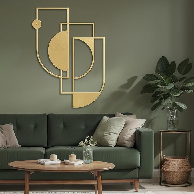 SIGNLEADER Metal Wall Decor Overlapping Rectangles Minimalist Modern Luxury Wall Sculpture Hangings 3D Statue Home Decoration for Living Room, Bedroom, Bathroom, Kitchen, Fireplace, Office - 24" Gold