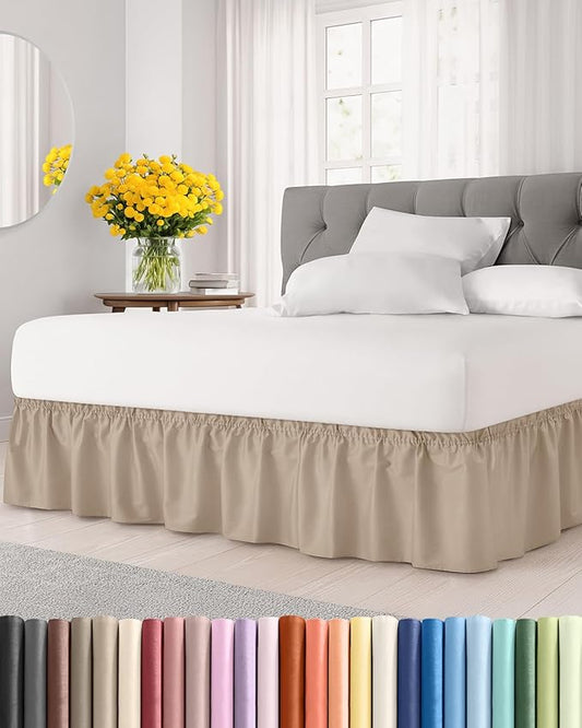 Wrap Around Dust Ruffle Bed Skirt – Cream - Twin/Twin XL Size Beds with 15 in. Drop – Easy Fit Elastic Strap - Pleated Bedskirt with Brushed Fabric - Wrinkle Free, Machine Wash - by CGK Linens