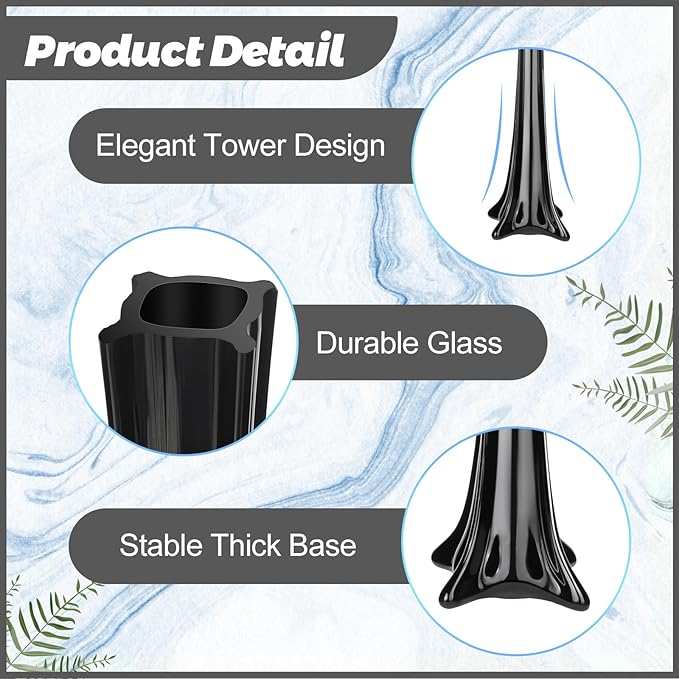 Roshtia 6 Pcs Eiffel Tower Vase Bulk 16 Inch Flute Vases Tall Glass Long Skinny Base Glass for Wedding Centerpiece Flowers Home Table Decorations Formal Dinners (Black)