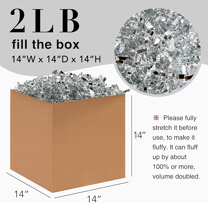 2LB Crinkle Cut Paper Shred Filler for Gift Box Bag and Basket On Holidays(Silvery)
