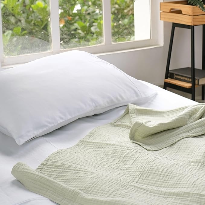 Salt Earth 100% Cotton Muslin Throw Blanket, 50"X70" 4 Layered Gauze Blanket Throw for Couch, Bed, Living Room, Home, Light Christmas Blankets and Throws for Christmas Gifts (Sea Foam)