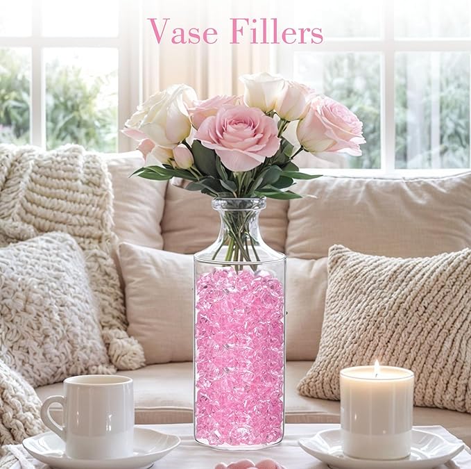 DOMESTAR Pink Fake Ice, 150PCS Acrylic Fake Diamonds, Plastic Crystals Gems, Vase Fillers DIY Craft Makeup Brush Rocks Wedding Party Table Centerpieces Scatter Valentines Day Decorations