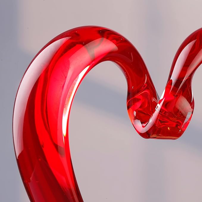 Yao Yuan 7.49'' Tall Hand Blown Art Glass Red Heart Sculpture, Glass Heart Figurines Party Home Decoration,Art Sculpture Collection for Valentine's Day Gift (Red)