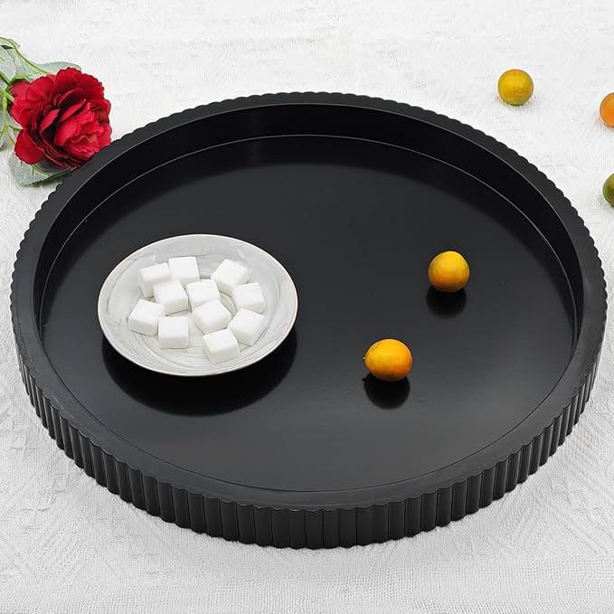 Carah & Cossh Round Wooden Serving Tray, Black Round Decorative Wood Tray, Modern Decorative Tray, Perfect for Storage and Display (Black B)