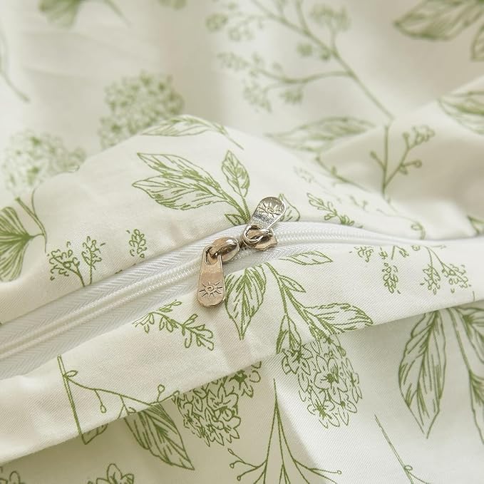 Vintage Boho Floral Duvet Cover Twin White Green Floral Print Bedding Set Cotton Botanical Floral Comforter Cover Garden Flowers Aesthetic Bedding Cover Boho Style Twin Duvet Cover with Zipper Closure