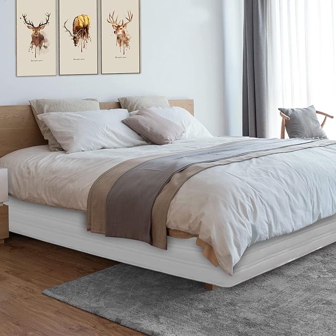Marquess Tailored Bed Skirt Blended Quilted-Hang Down Feeling Enhancement Wrap Around Thick Bed Skirt,Dust-Proof, Wrinkle Fade Resistant Dust Ruffle with Classic 14’’Drop for Bedroom（King White）
