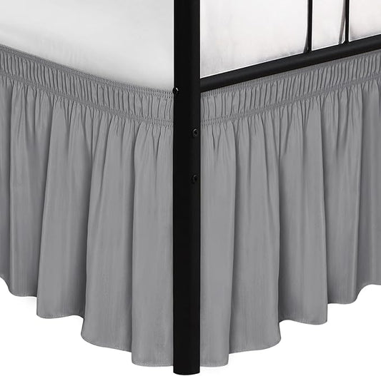Biscaynebay Wrap Around Bed Skirts with Split Corners for King Beds 18" Drop, Silver Grey Adjustable Elastic Dust Ruffles Easy Fit Wrinkle Resistant Silky Luxurious Fabric Machine Washable
