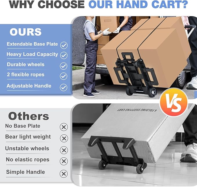 Folding Hand Truck Aluminum Trolley,Small Dolly, Foldable Hand Cart Collapsible 2 Wheel Luggage Trolley Dolly Expandable Large Chassis Foldable into Backpack