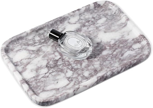 Luxury Marble Vanity Tray, Bathroom Tray Countertop, Calacatta Marble/Stone, Home Decorative Dresser Organizer, Storage for Kitchen Sink, Perfume Jewelry Holder(Purple&White)